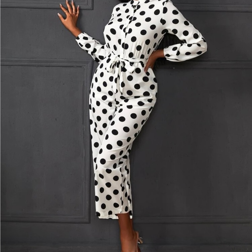 (NWOT) Polka dot belted jumpsuit - Picture 2 of 6